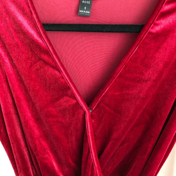 Long Sleeve Wrap V-neck Belted Velvet Burgundy Maxi Dress - Picture 7 of 9